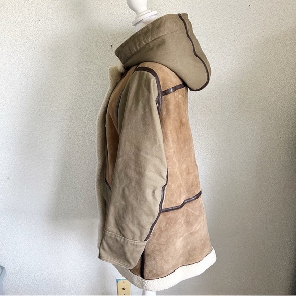 Burberry Shearling Wool Tan Beige Brown Suede Coat Jacket Size 6 - Picture 6 of 16